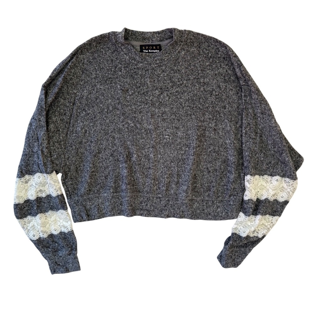 The Kooples Sport Gray Lace Sleeve Sweatshirt Women's Pullover Sweater Size 2